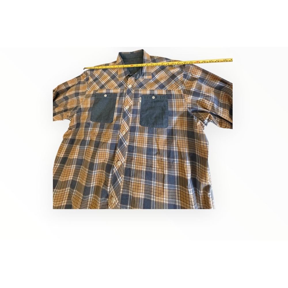 Bob Timberlake Mens 2XL Plaid Shirt 100% Cotton Blue Mustard Long Sleeve Button - Picture 11 of 12